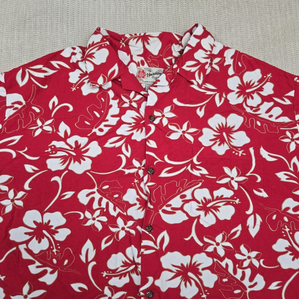 Hilo Hattie Shirt Mens 3XL Red Floral Hawaiian Short Sleeve Made Hawaii USA - Picture 3 of 10
